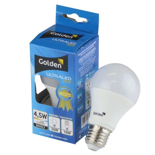 LAMPADA LED BULBO GOLDEN 4,5W BRANCO FRIO 6500K