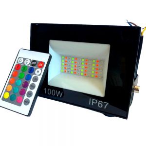 REFLETOR LED 100W RGB COM CONTROLE IP66 BRISA
